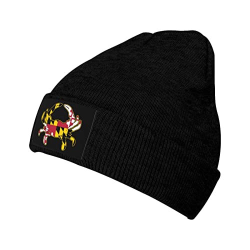 NIMIZIA Winter Knit Hat Cap for Men Women, Maryland Flag Crab Daily Beanie Hat Unisex Warm Cuff Ski Skull Caps Black