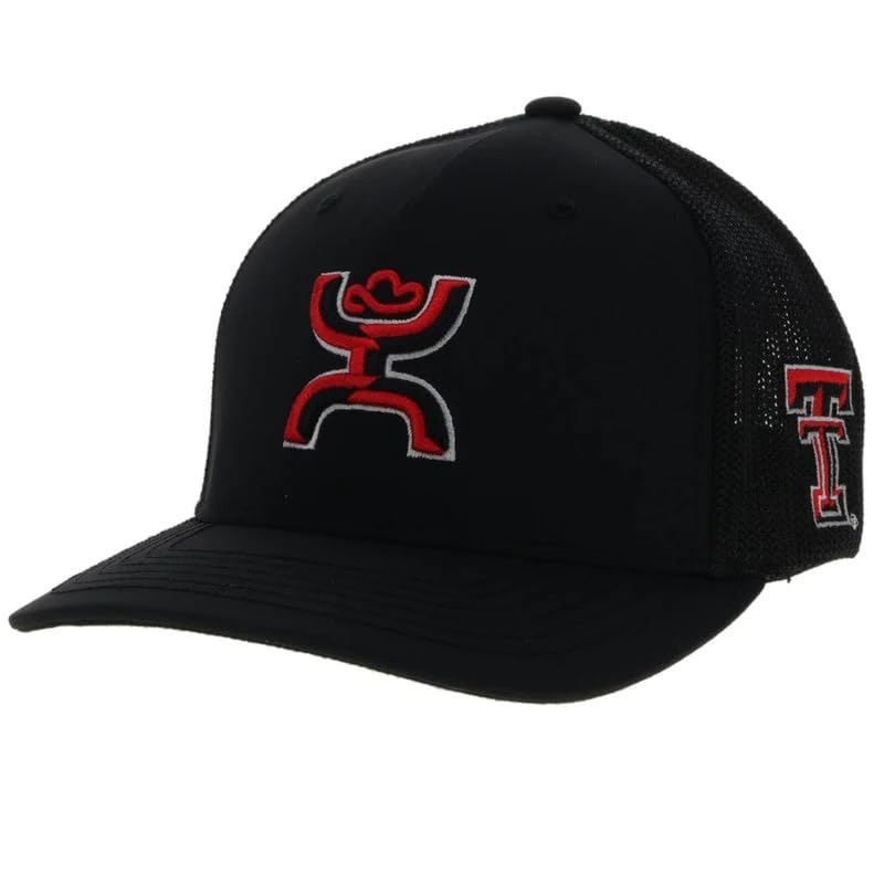 HOOEY Officially Licensed Collegiate Flexfit Hat (Small/Medium, Texas Tech - Black)