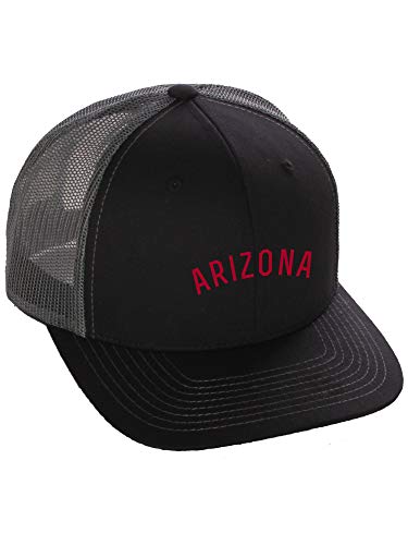 Daxton USA Cities Trucker Mesh Structured Hat Mid Profile Snapback Cap - Arizona Black Charcoal Red