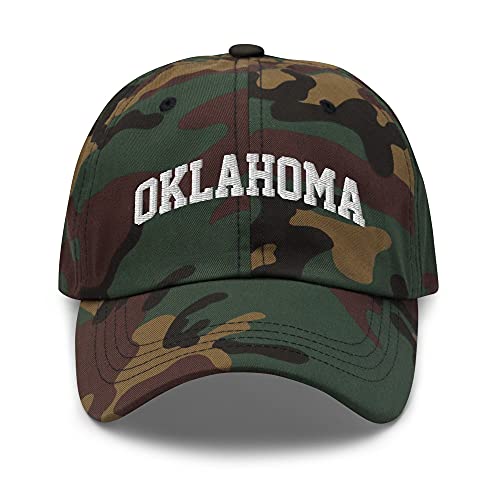 Oklahoma Vintage State Athletic Style Dad hat Green Camo