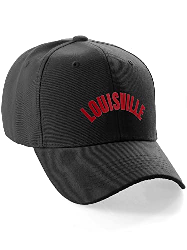Daxton USA Cities States Baseball Hat Cap Arch Letters, Louisville Black Red
