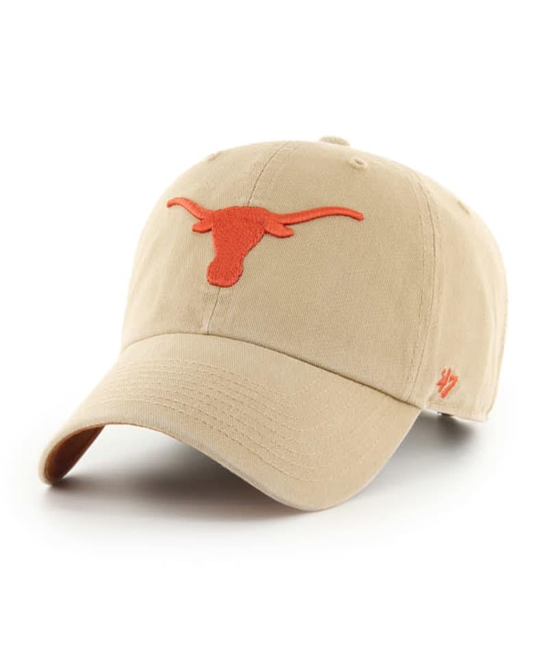'47 Texas Longhorns Hat (UT Longhorns) Mens Womens Clean Up Adjustable Cap, Khaki/Beige, One Size