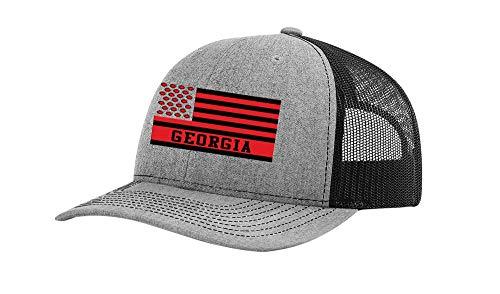 Georgia Football Team Colors American Flag Embroidered Football Team Flag Mesh Back Trucker Hat, Heather Grey/Black - Campus Hats