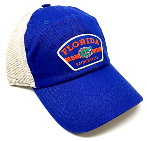 Florida Gators Patch Logo Curved Bill Royal Blue & Tan Mesh Trucker Curved Bill Snapback Hat