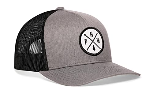 HAKA PNW Hat – Pacific Northwest Trucker Hat Baseball Cap Snapback Hat (Grey-Black/White Patch)