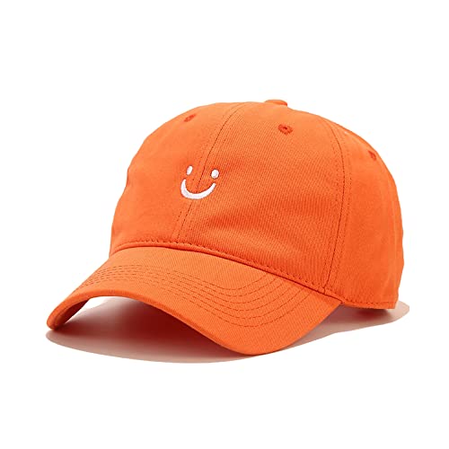 Umeepar Smile Face Baseball Cap for Women Men Adjustable Low Profile Unstructured Cotton Dad Hat (Orange)
