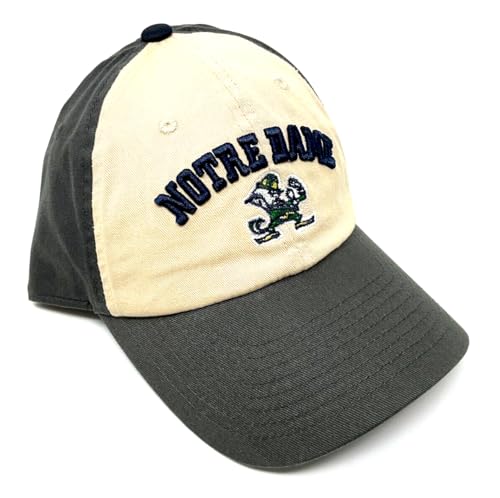National Cap Captain Notre Dame Fighting Irish Text Logo Grey & Beige Curved Bill Adjustable Slouch Hat