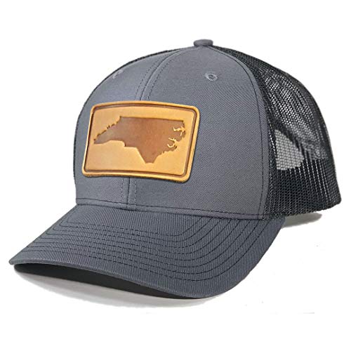 Homeland Tees Men's North Carolina Leather Patch Trucker Hat - Charcoal/Black