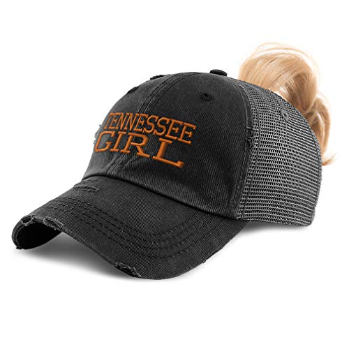 Womens Ponytail Cap Tennessee Girl United States Embroidery Cotton Distressed Trucker Hats Strap Closure Black Design Only