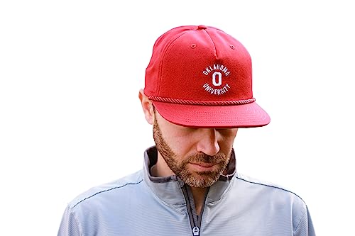 Red & West NCAA Oklahoma Sooners Old School Flat Brim 5 Panel Rope Hat-Snapback-OSFM-Crimson