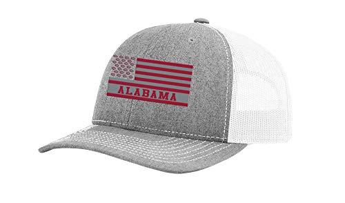 Football Team Colors American Flag Embroidered Football Team Flag Mesh Back Trucker Hat, Alabama, Heather Grey/White - Campus Hats