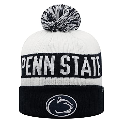 Top of the World NCAA Arctic Striped Cuffed Knit Pom Beanie Hat (Penn State Nittany Lions/White, One Size Fits Most)
