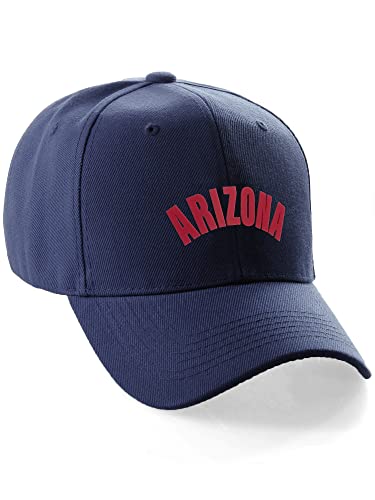 Daxton USA Cities States Baseball Hat Cap Arch Letters, Arizona Navy Red