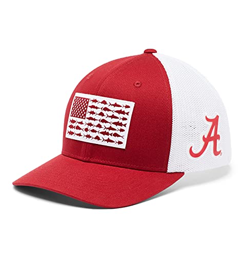 Columbia Unisex Collegiate PFG Mesh Fish Flag Ball Cap, Ala - Red Velvet, L/XL