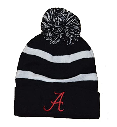 Alabama Crimson Tide Black Cuff Breakaway Beanie Hat with Pom - Cuffed Winter Knit Toque Cap by '47 Brand