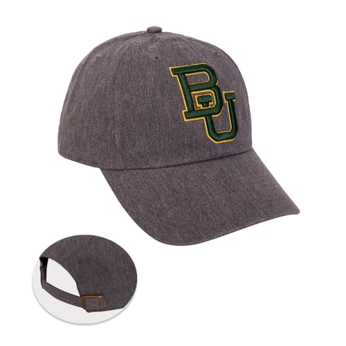 Baylor University Baseball Hat Bears Brimmed Embroirderd Hats Cap Adjustable Cloth Strap Adult (Style B) Grey