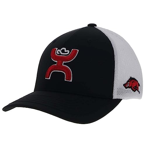 HOOEY Officially Licensed Collegiate Flexfit Hat (Large/X-Large, Arkansas - Black/White)