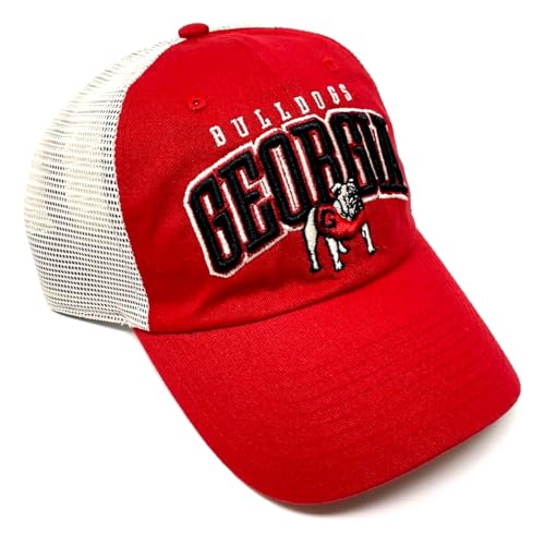 Georgia Bulldogs Text Logo Curved Bill Red & Tan Mesh Trucker Adjustable Snapback Hat