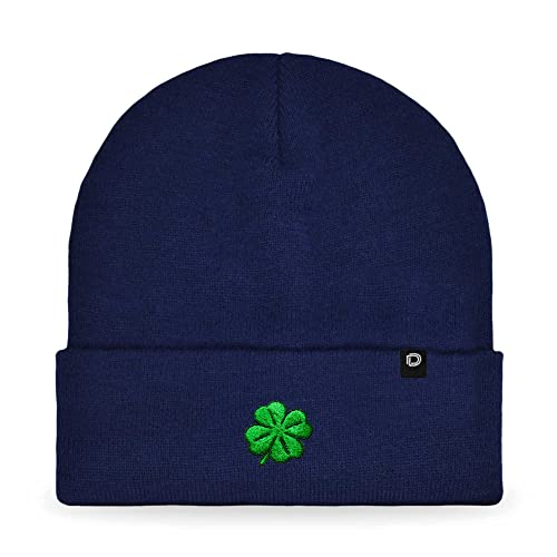 DALIX Embroidered Clover Beanie Cap Cuffed Knit Hat Men Women in Navy Blue