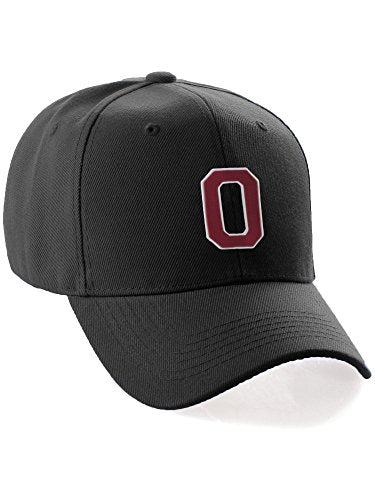 Classic Baseball Hat Custom A to Z Initial Team Letter, Black Cap White Red Letter O