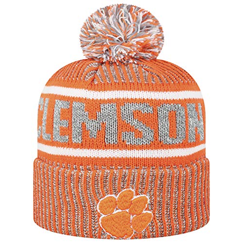 Top of the World Men's NCAA Glacier Cuffed Knit Beanie Pom Hat-Clemson Tigers