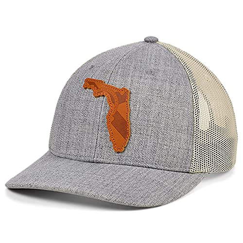 Local Crowns Florida Heather Leather State Fill Patch Curved Trucker Heather Cap