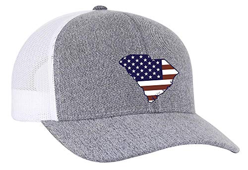 Heritage Pride Grey Heather and White American Flag Embroidered State Pride Hats-South Carolina