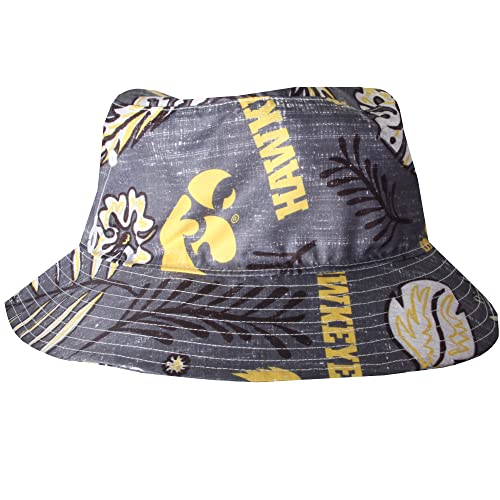 Wes and Willy Mens College Hawaiian Vintage Floral Bucket Hat(Iowa Hawkeyes, L/XL) Black