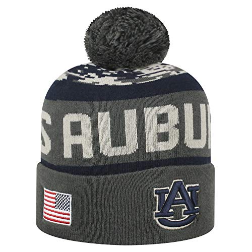 Top of the World NCAA-Salute to USA Military-Cuffed Knit Pom Beanie Hat-Auburn Tigers