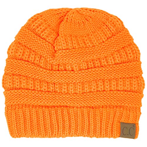 C.C Women's Thick Knit Beanie, Neon Orange