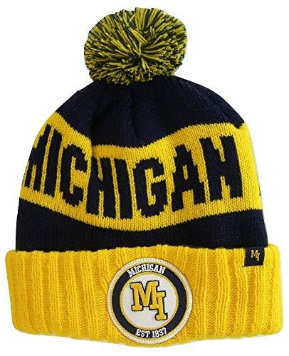 Michigan Ribbed Cuff Knit Winter Hat Pom Beanie Knit Hat - Campus Hats