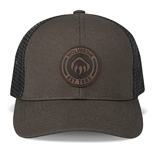 WOLVERINE Standard 1883 Leather Patch Trucker Cap, Black Olive/1883, One Size