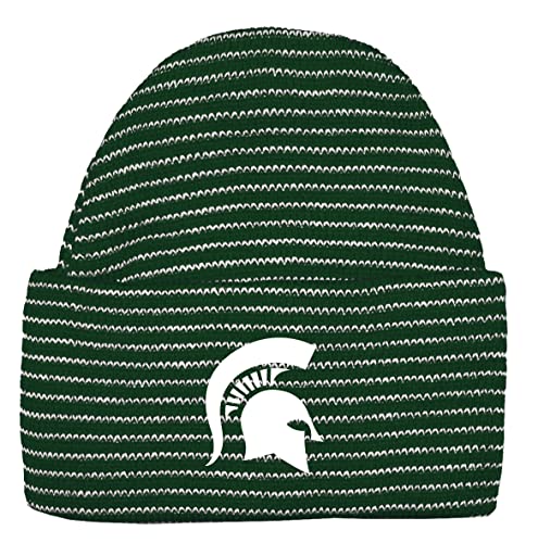 Two Feet Ahead Michigan State Spartans Striped Baby Hat for Boys and Girls-Softly Knitted Infant Baby Beanie  (Michigan State Spartans Striped)