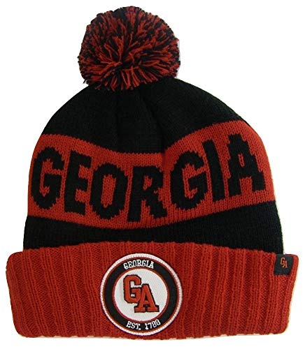 Georgia Ribbed Cuff Knit Winter Hat Pom Beanie (Black/Red)