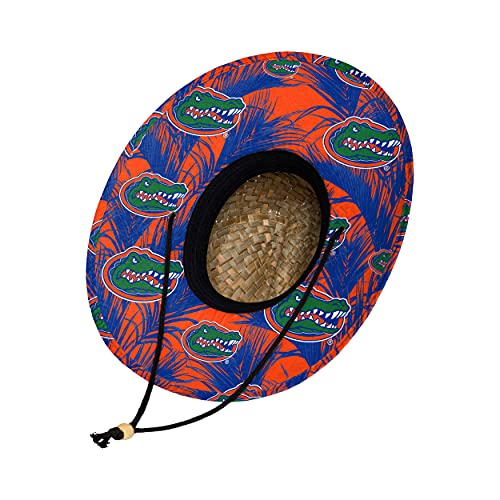 NCAA Team Logo Floral Sun Straw Hat - Unisex Adjustable Straw Hat With Embroidered College Logo