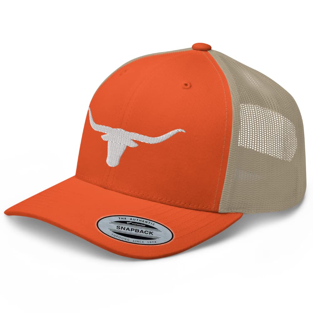 RIVEMUG Texas Trucker Hat Longhorn Orange Rodeo Cowboy Trucker Hat Embroidered Snapback Hat Men Women Orange