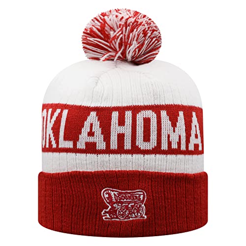 Top of the World NCAA Arctic Striped Cuffed Knit Pom Beanie Hat (Oklahoma Sooners/White, One Size Fits Most)
