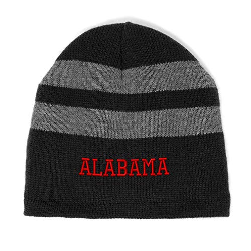 Custom Striped Beanie for Men & Women Alabama USA State City E Embroidery Acrylic Fleece Skull Cap Hats Black Design Only