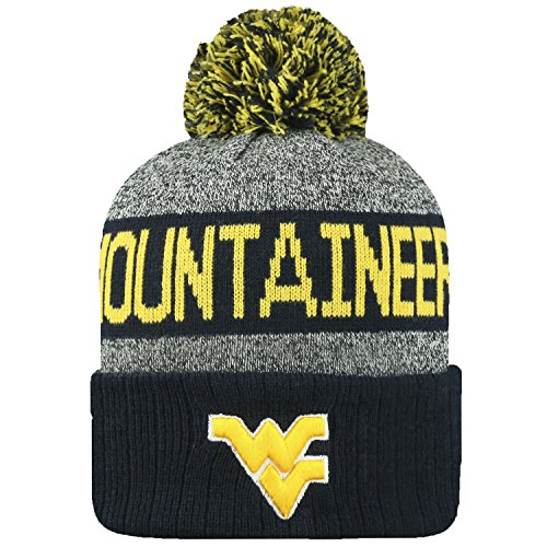 Top of the World NCAA Arctic Striped Cuffed Knit Pom Beanie Hat-West Virginia Mountaineers