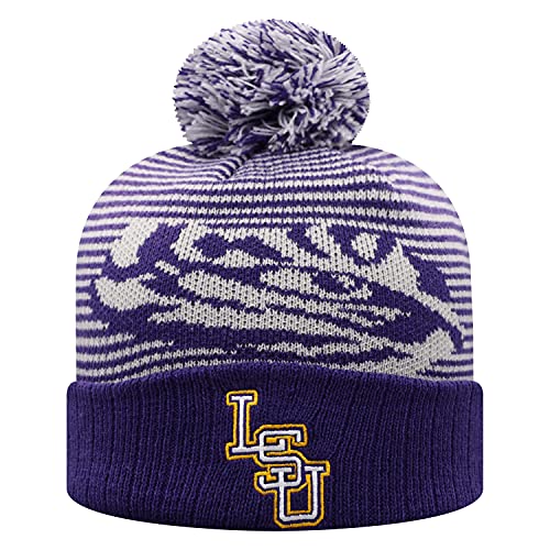 Top of the World NCAA LSU Tigers Unisex Pom Cuffed Knit Team Color Icon, Purple, OSFM