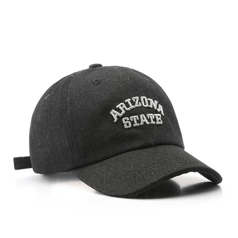 Trending Fashion Denim Washed Style Dad Hat, Curved Brim Cap Arizona State Cotton Baseball Men Women Golf Surf (Black Denim)