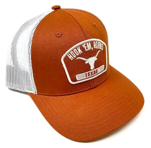 Texas Longhorns Hook 'Em, Horns Patch Logo Flat Bill Mesh Trucker Snapback Hat