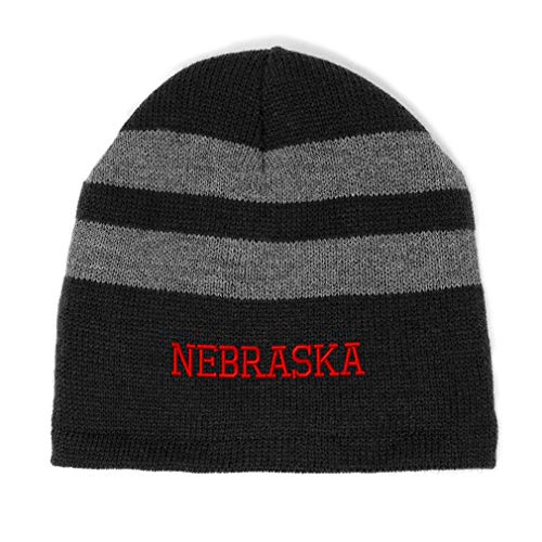 Custom Striped Beanie for Men & Women Nebraska State USA America B Embroidery Acrylic Fleece Skull Cap Hats Black Design Only