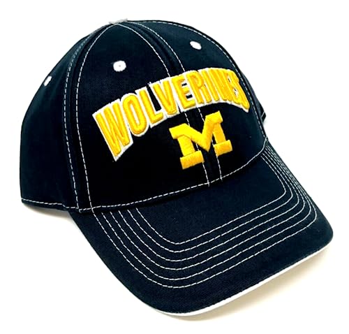 Captain Michigan Wolverines Text Logo Blue Curved Bill Adjustable Hat