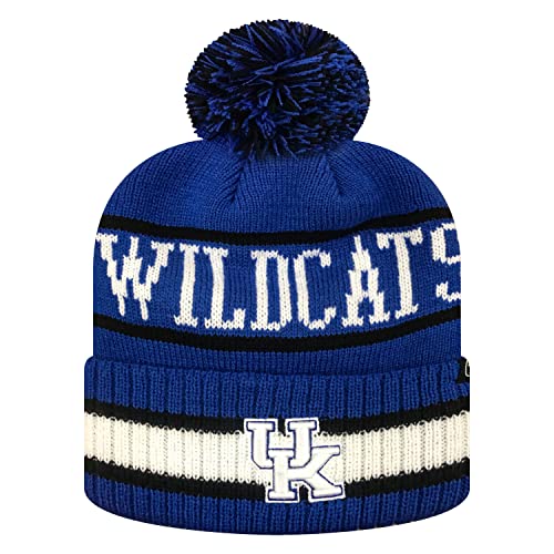 Zephyr NCAA Team Color-Retro Logo -Cuffed Knit Skully Beanie Pom Hat-Kentucky-One Size Fits Most