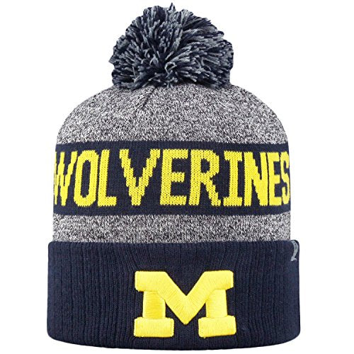 Top of the World NCAA Arctic Striped Cuffed Knit Pom Beanie Hat-Michigan Wolverines
