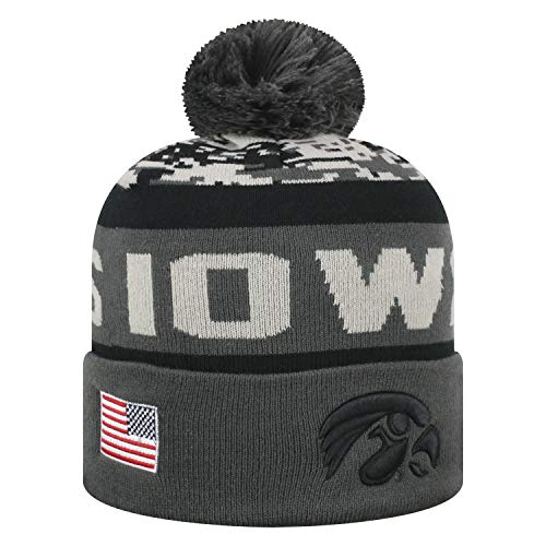 Top of the World NCAA-Salute to USA Military-Cuffed Knit Pom Beanie Hat-Iowa Hawkeyes
