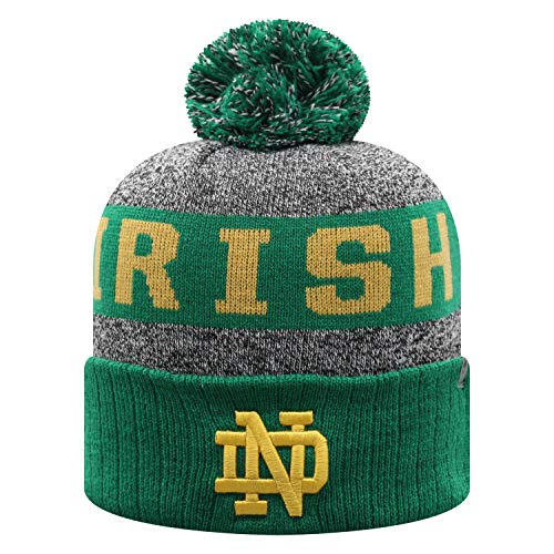 Top of the World NCAA Arctic Striped Cuffed Knit Pom Beanie Hat (Notre Dame Fighting Irish-Green, One Size Fits Most)