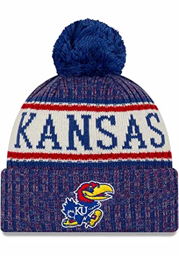 New Era Authentic NCAA College Cold Weather Cuffed Knit Beanie Skully Cap/Trapper Hat One Size Fit Most (Kansas Jayhawks Blue NE18), Black