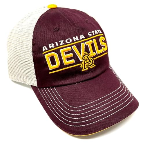 Arizona State University ASU Sun Devils Text Logo Slouch Curved Bill Mesh Trucker Snapback Hat